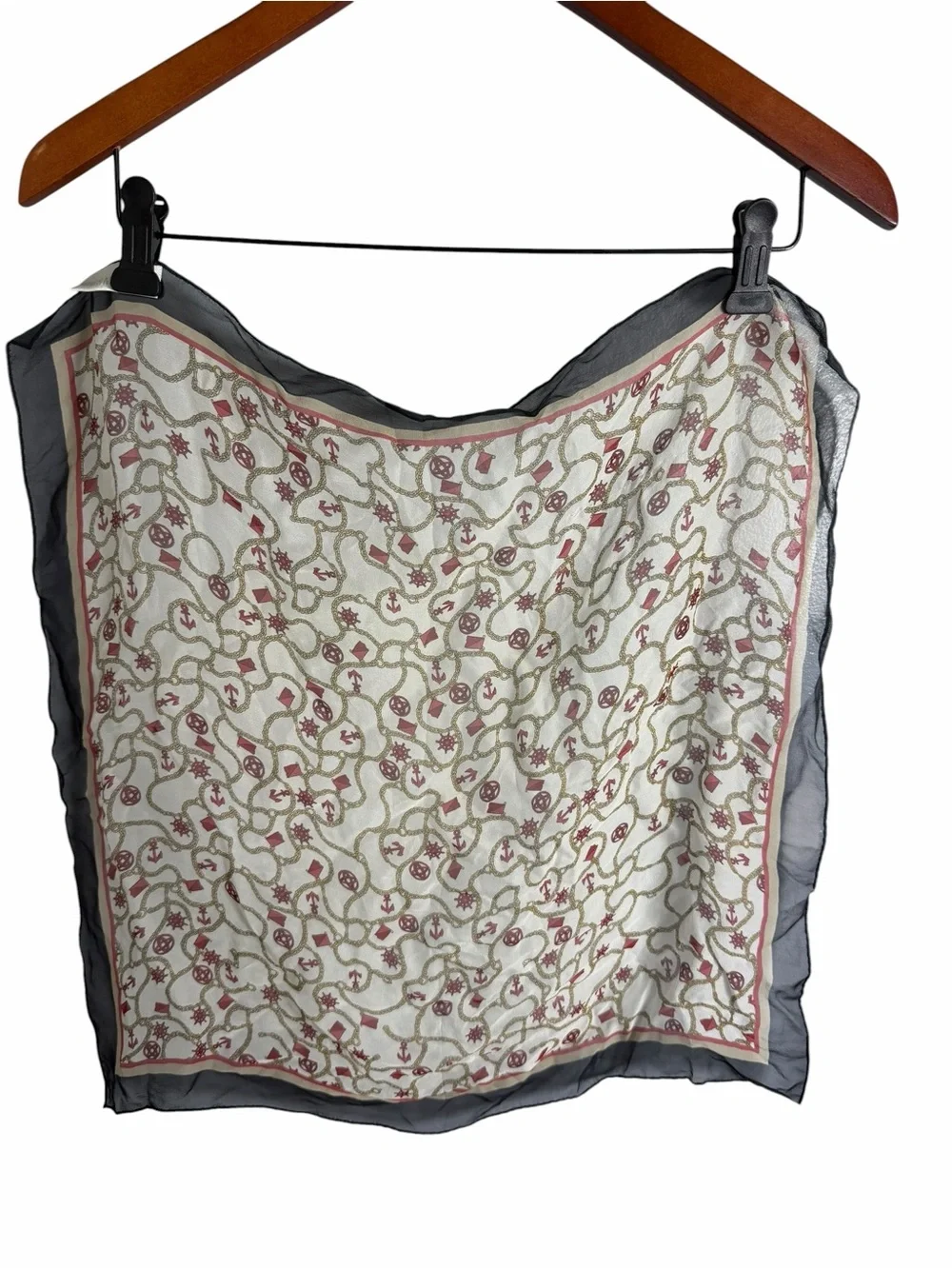 Jones New York Cream and Gray Patterned Silk Scarf